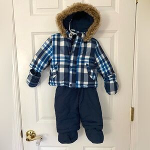 Joe Fresh Infant Winter 2 Piece Snowsuit Blue 3-6 Months W/ Attached Gloves